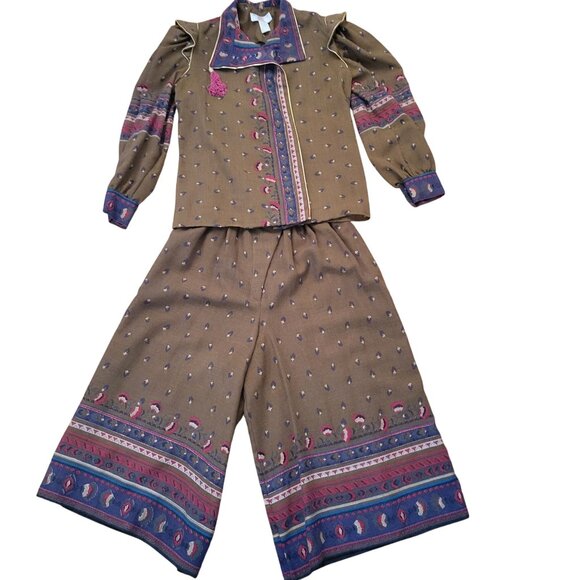 Vintage Joseph Piselli Bal De Grace 2 Piece Set 8 Paisley Print Wool Culottes - Picture 2 of 16